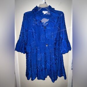Come N See Vibrant Blue Lace Button-Up Dressy Elegant Jacket Top